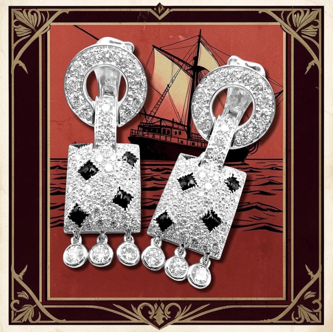 Authentic! Cartier Panthere Panther 18k White Gold Diamond Black Onyx Earrings - 2