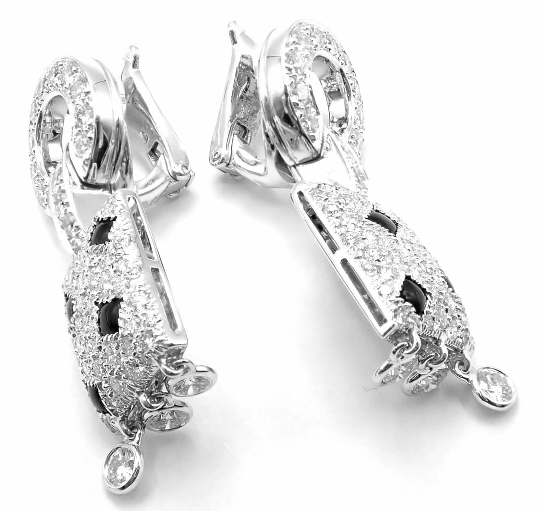 Authentic! Cartier Panthere Panther 18k White Gold Diamond Black Onyx Earrings - 3
