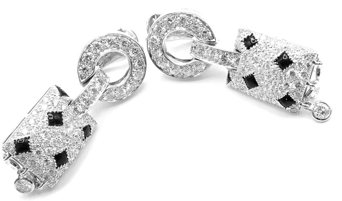Authentic! Cartier Panthere Panther 18k White Gold Diamond Black Onyx Earrings - 4