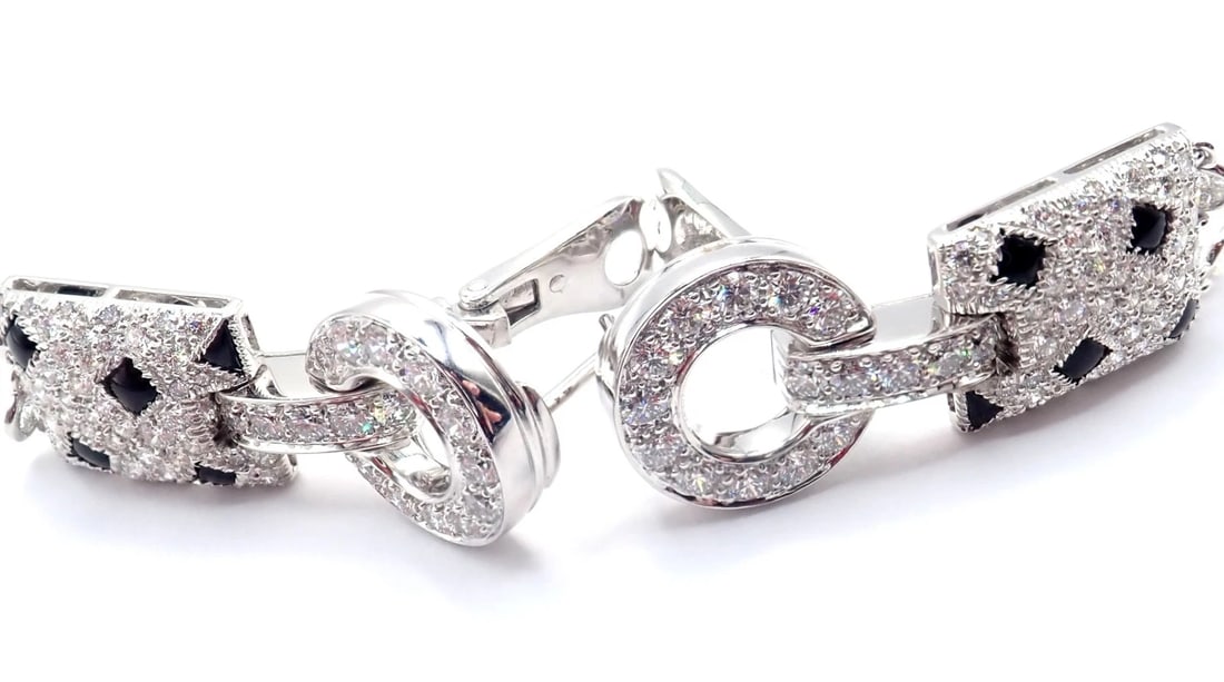 Authentic! Cartier Panthere Panther 18k White Gold Diamond Black Onyx Earrings - 5