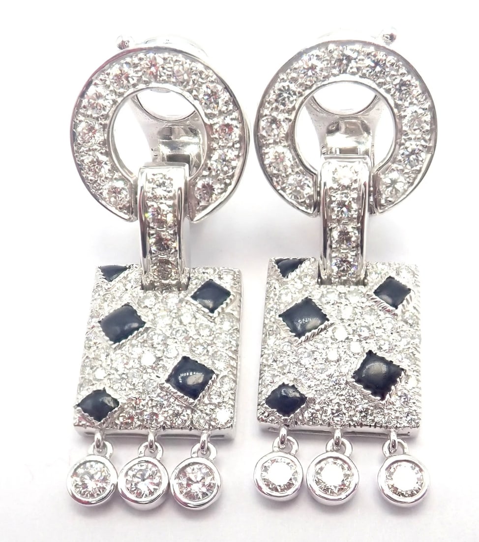 Authentic! Cartier Panthere Panther 18k White Gold Diamond Black Onyx Earrings - 7