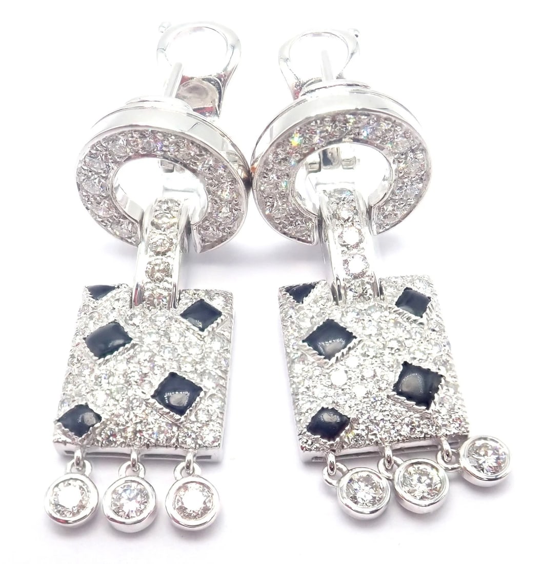 Authentic! Cartier Panthere Panther 18k White Gold Diamond Black Onyx Earrings - 8
