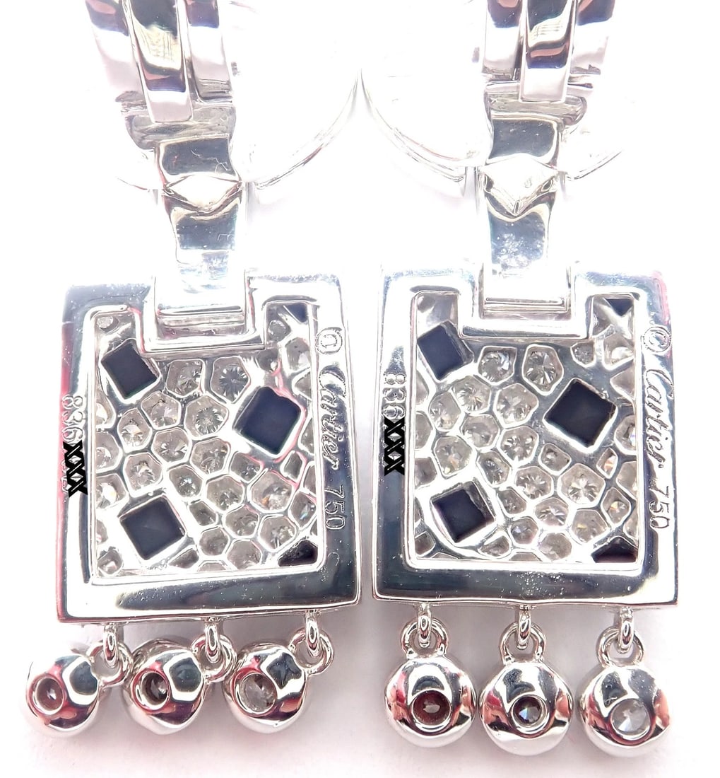 Authentic! Cartier Panthere Panther 18k White Gold Diamond Black Onyx Earrings - 9