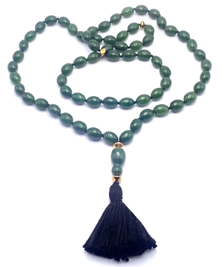 Authentic! Tiffany & Co Cummings 18k Yellow Gold Nephrite Jade Bead Necklace - 10