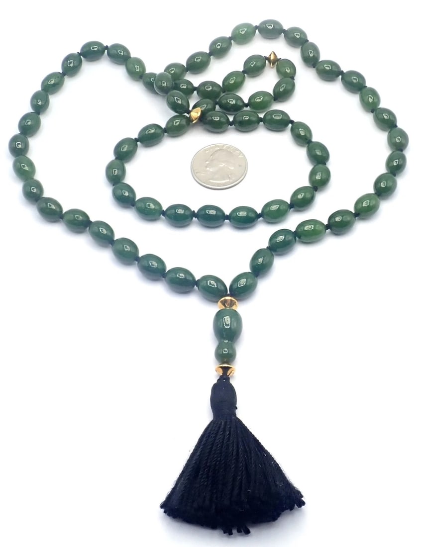 Authentic! Tiffany & Co Cummings 18k Yellow Gold Nephrite Jade Bead Necklace - 11