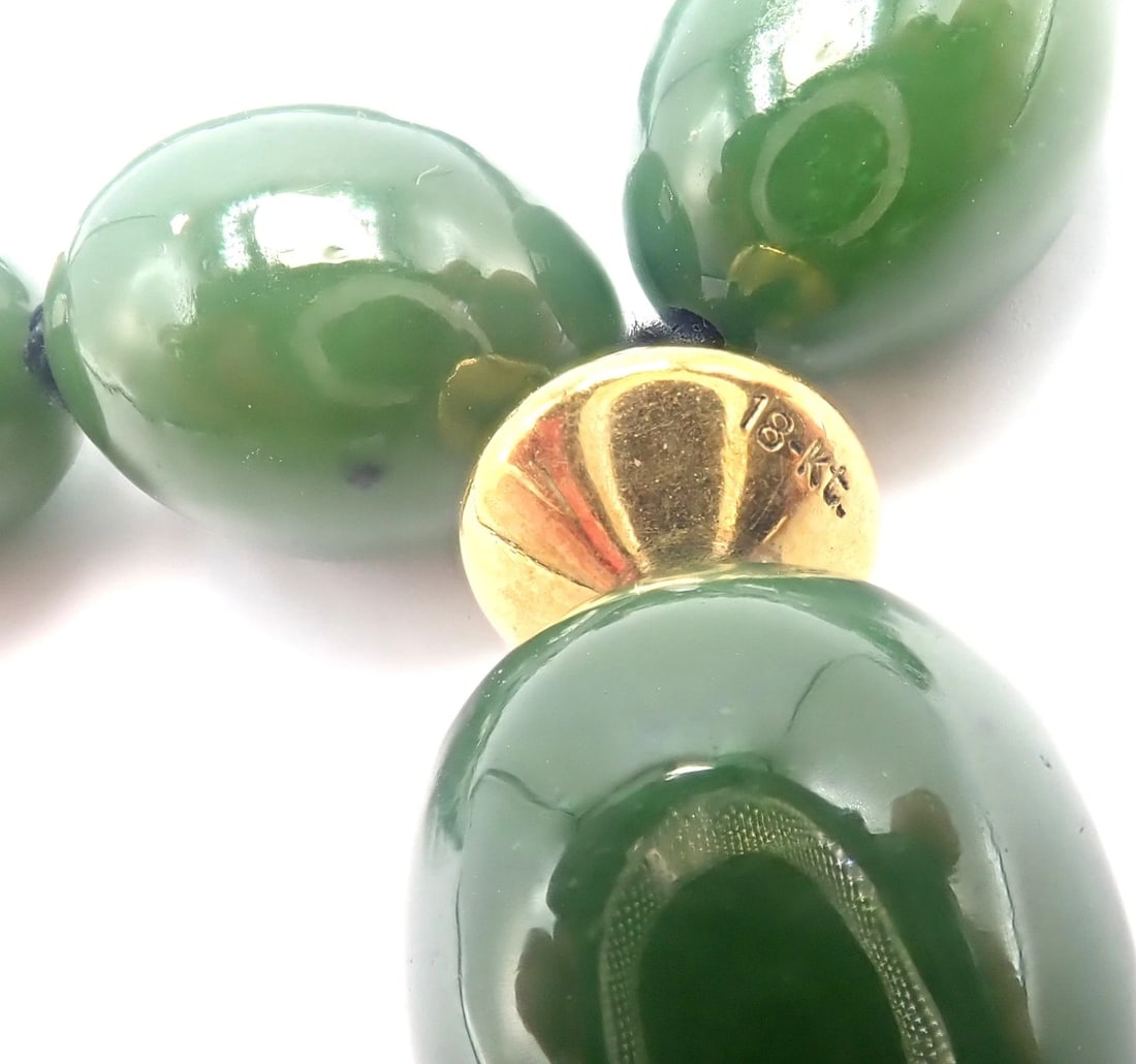Authentic! Tiffany & Co Cummings 18k Yellow Gold Nephrite Jade Bead Necklace - 12