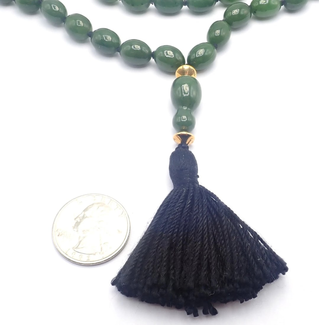 Authentic! Tiffany & Co Cummings 18k Yellow Gold Nephrite Jade Bead Necklace - 13