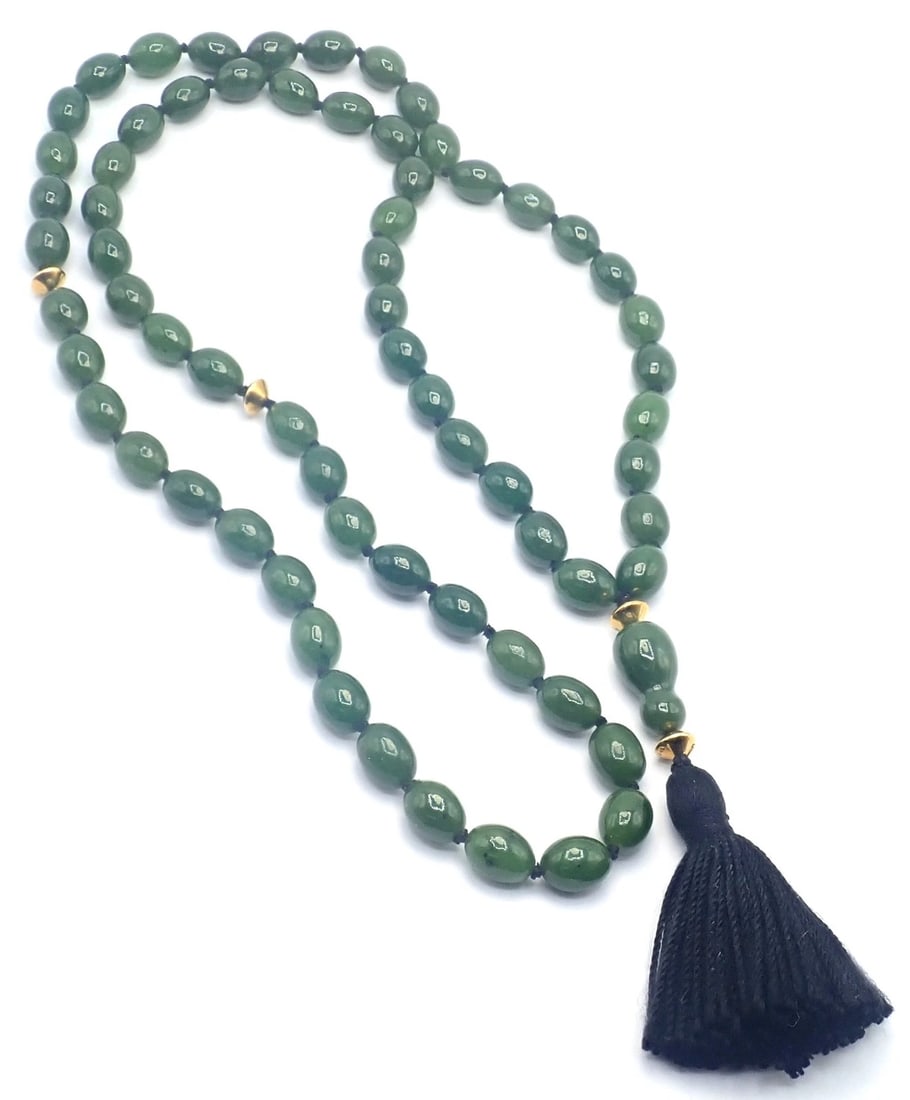 Authentic! Tiffany & Co Cummings 18k Yellow Gold Nephrite Jade Bead Necklace - 14