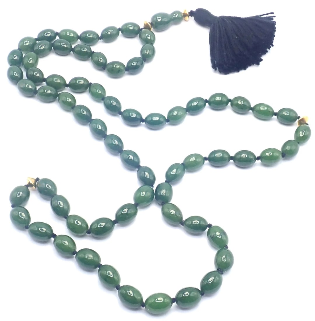 Authentic! Tiffany & Co Cummings 18k Yellow Gold Nephrite Jade Bead Necklace - 15