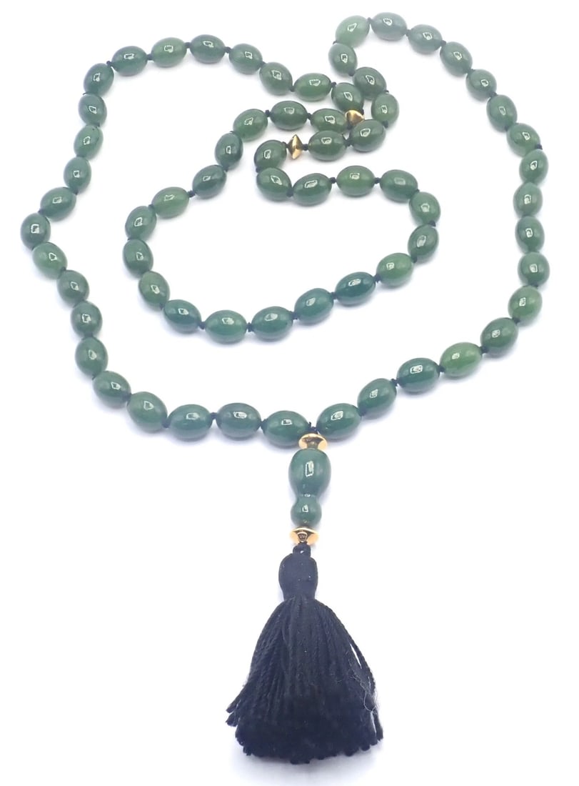 Authentic! Tiffany & Co Cummings 18k Yellow Gold Nephrite Jade Bead Necklace - 3