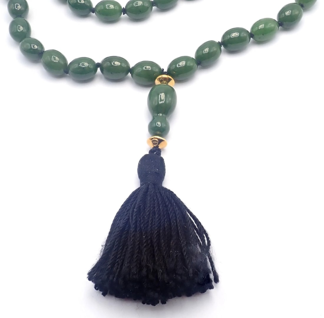 Authentic! Tiffany & Co Cummings 18k Yellow Gold Nephrite Jade Bead Necklace - 4