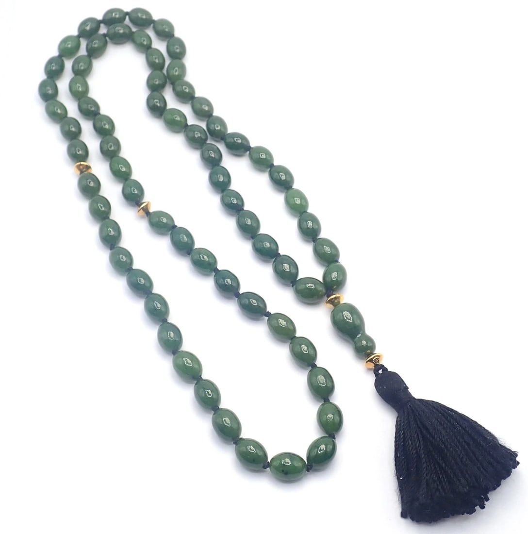 Authentic! Tiffany & Co Cummings 18k Yellow Gold Nephrite Jade Bead Necklace - 5