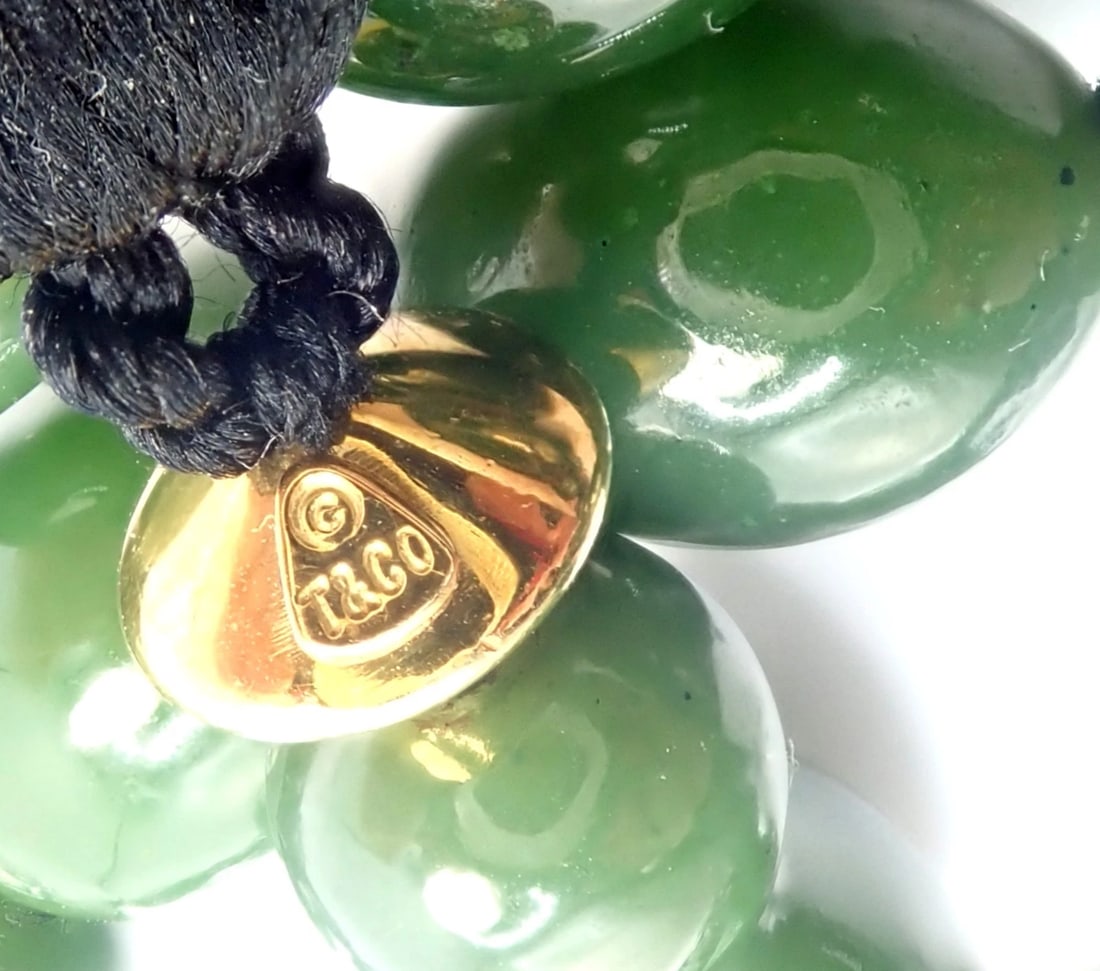 Authentic! Tiffany & Co Cummings 18k Yellow Gold Nephrite Jade Bead Necklace - 6