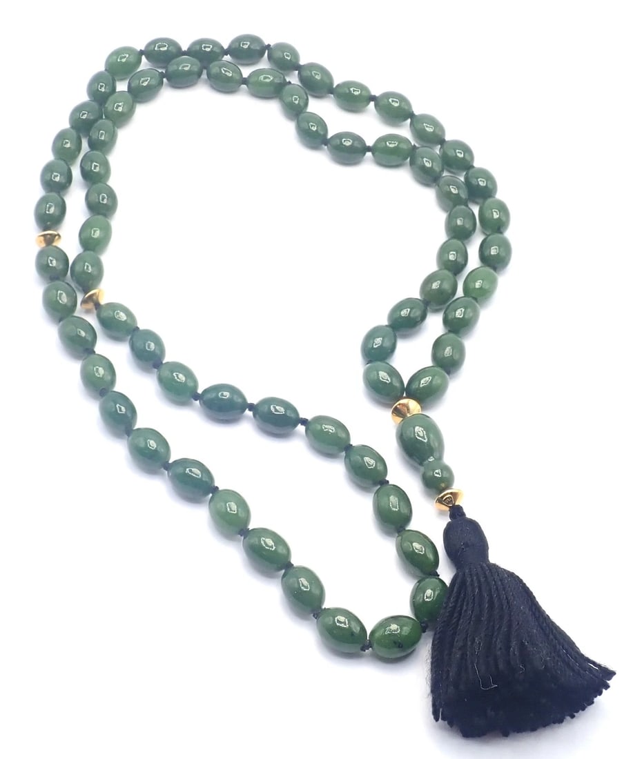 Authentic! Tiffany & Co Cummings 18k Yellow Gold Nephrite Jade Bead Necklace - 9