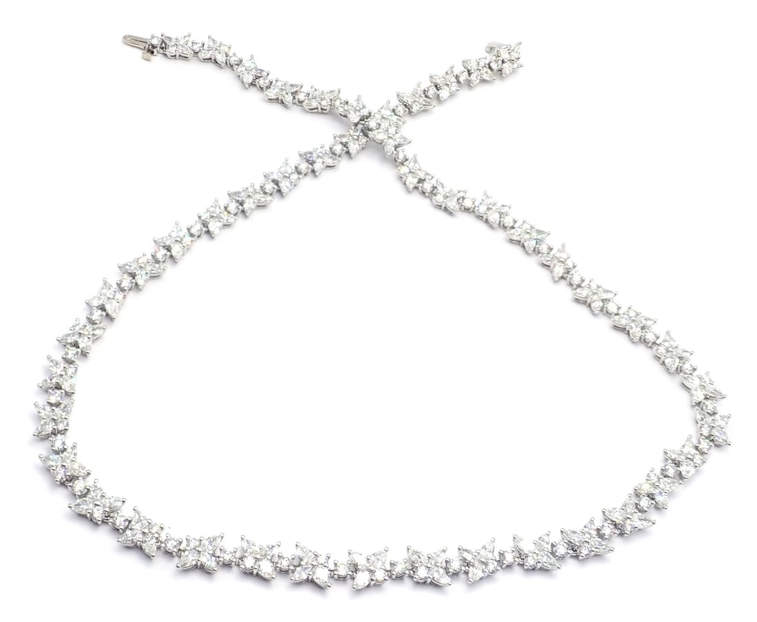Authentic! Tiffany & Co Victoria Platinum 15.83ct Diamond Mixed Cluster Necklace - 7