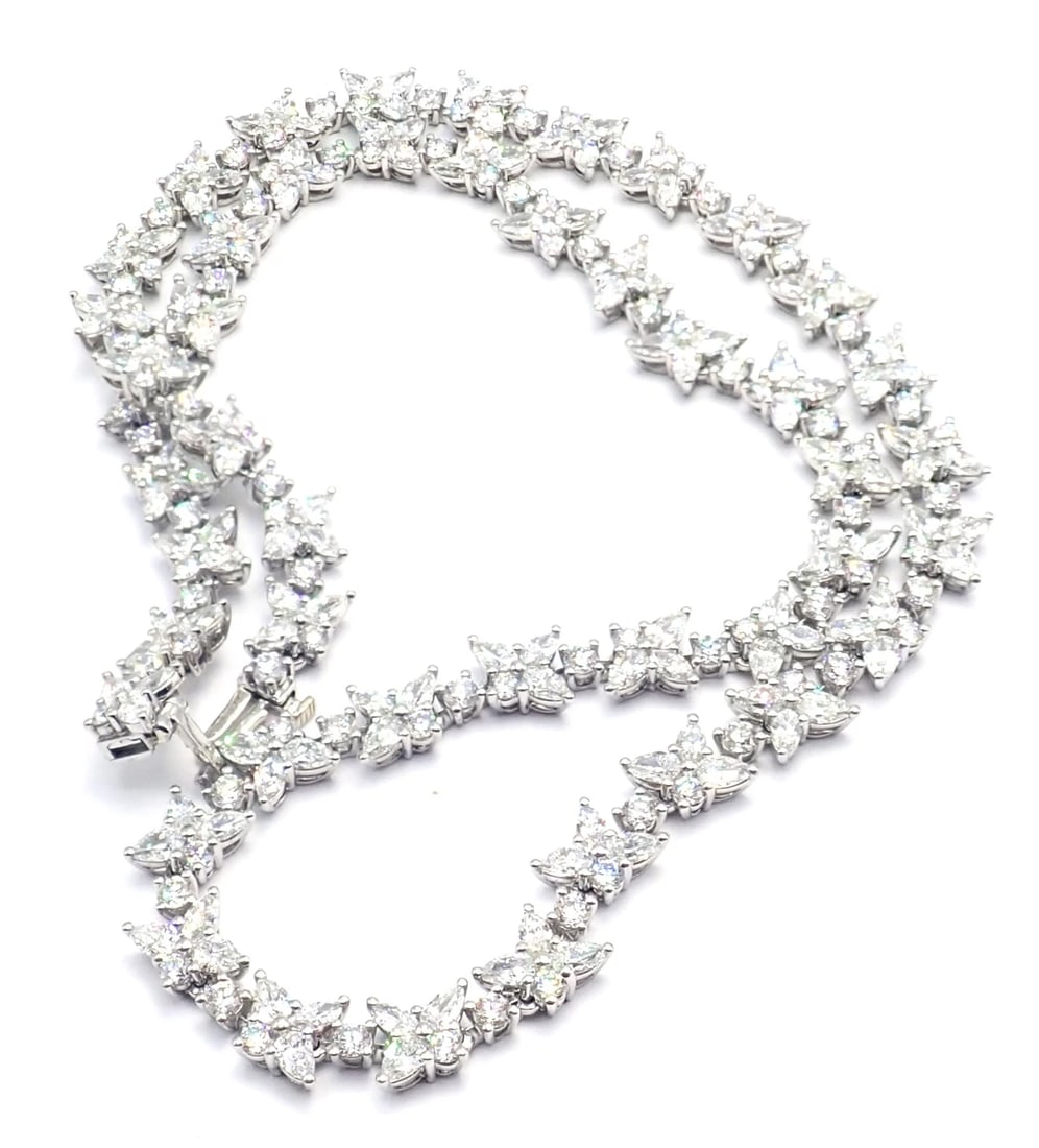 Authentic! Tiffany & Co Victoria Platinum 15.83ct Diamond Mixed Cluster Necklace - 8