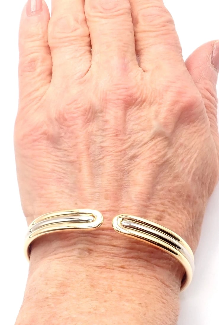 Authentic! Van Cleef & Arpels 18k Yellow & White Gold Bangle Cuff Bracelet Paper - 12