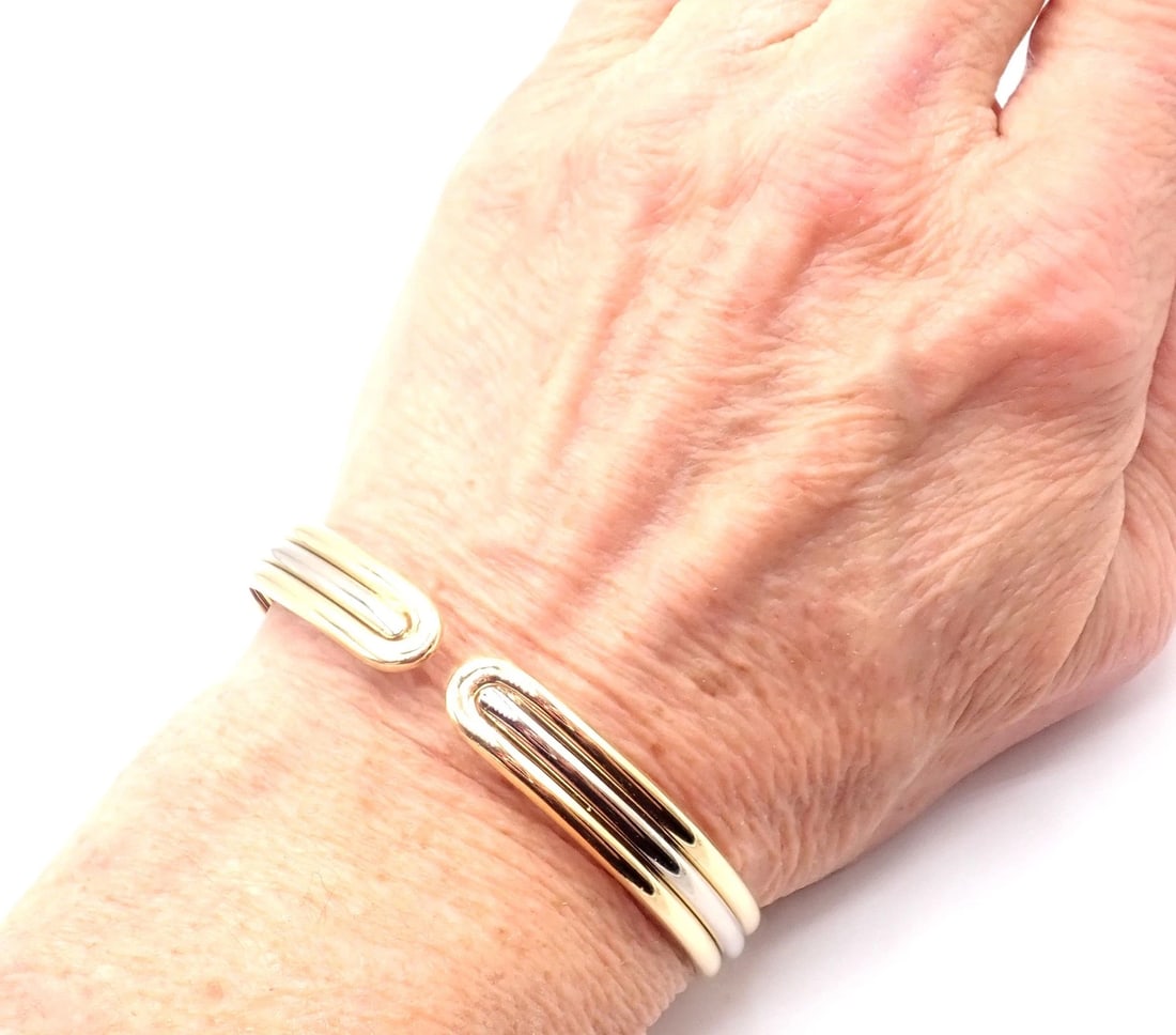 Authentic! Van Cleef & Arpels 18k Yellow & White Gold Bangle Cuff Bracelet Paper - 13