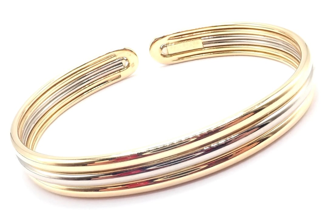Authentic! Van Cleef & Arpels 18k Yellow & White Gold Bangle Cuff Bracelet Paper - 7