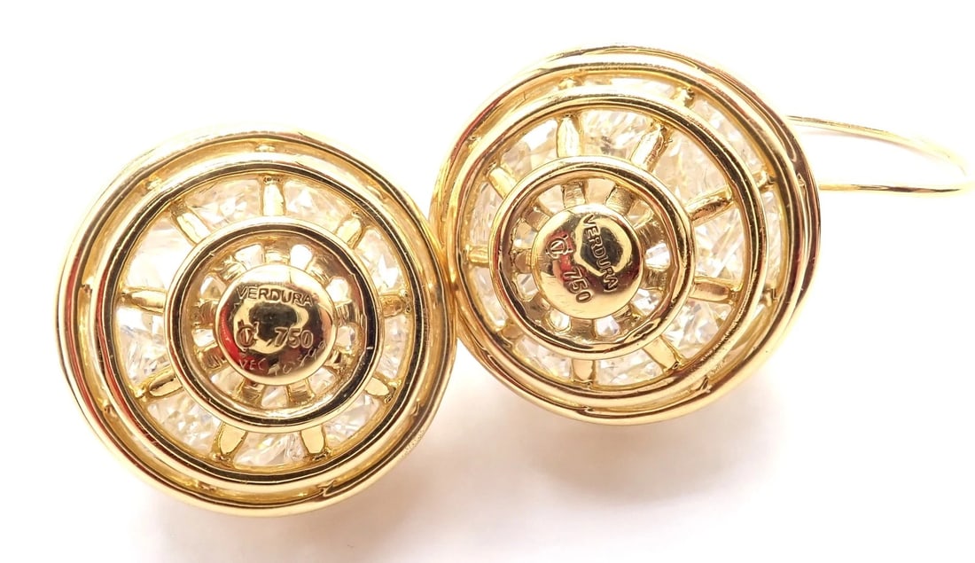Authentic! Verdura 18k Yellow Gold Diamond Rock Crystal Caged Dropped Earrings - 10