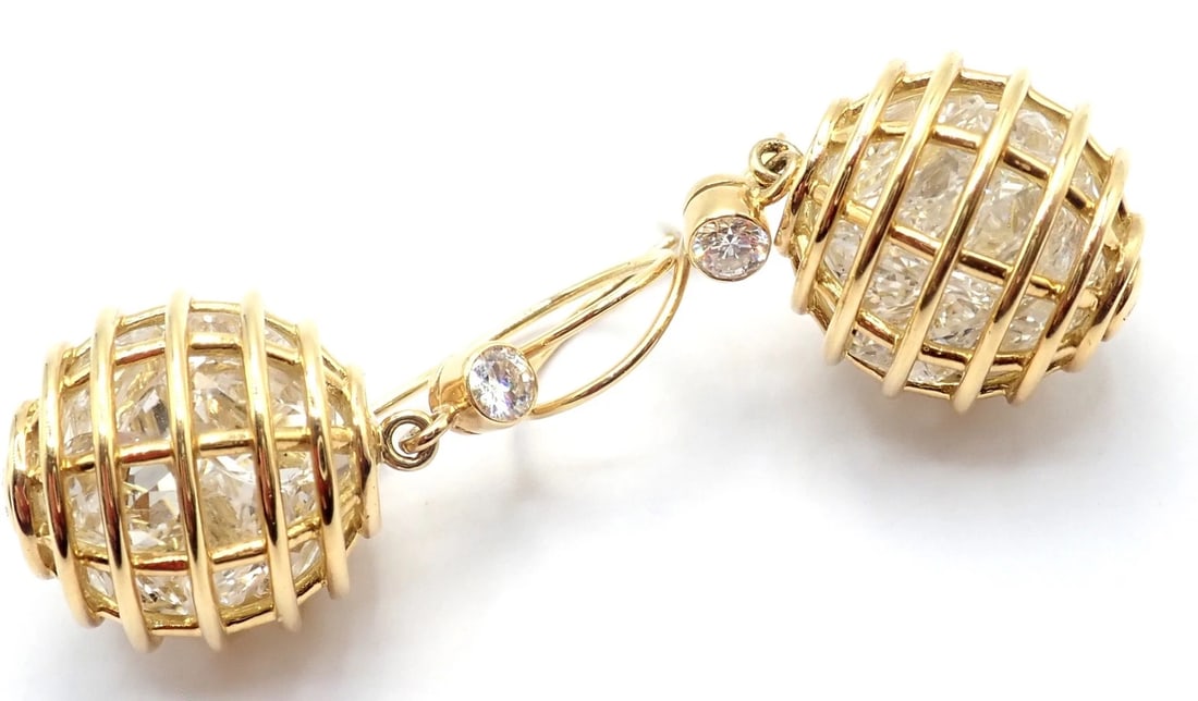 Authentic! Verdura 18k Yellow Gold Diamond Rock Crystal Caged Dropped Earrings - 12