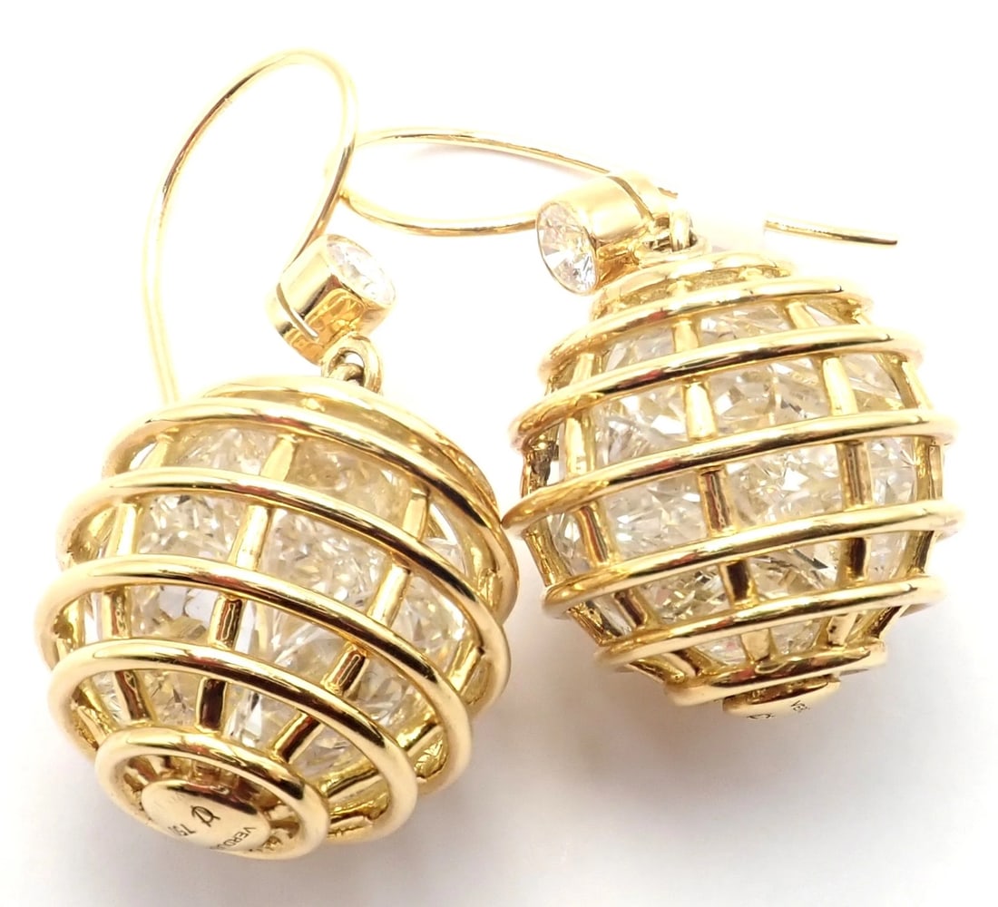 Authentic! Verdura 18k Yellow Gold Diamond Rock Crystal Caged Dropped Earrings - 13