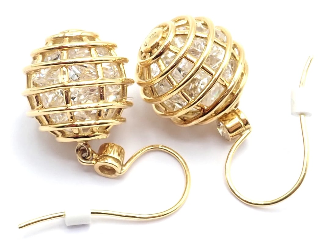 Authentic! Verdura 18k Yellow Gold Diamond Rock Crystal Caged Dropped Earrings - 8