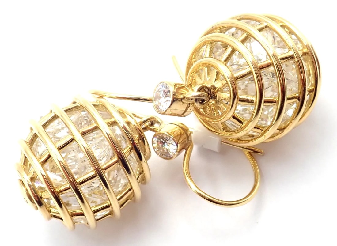 Authentic! Verdura 18k Yellow Gold Diamond Rock Crystal Caged Dropped Earrings - 9