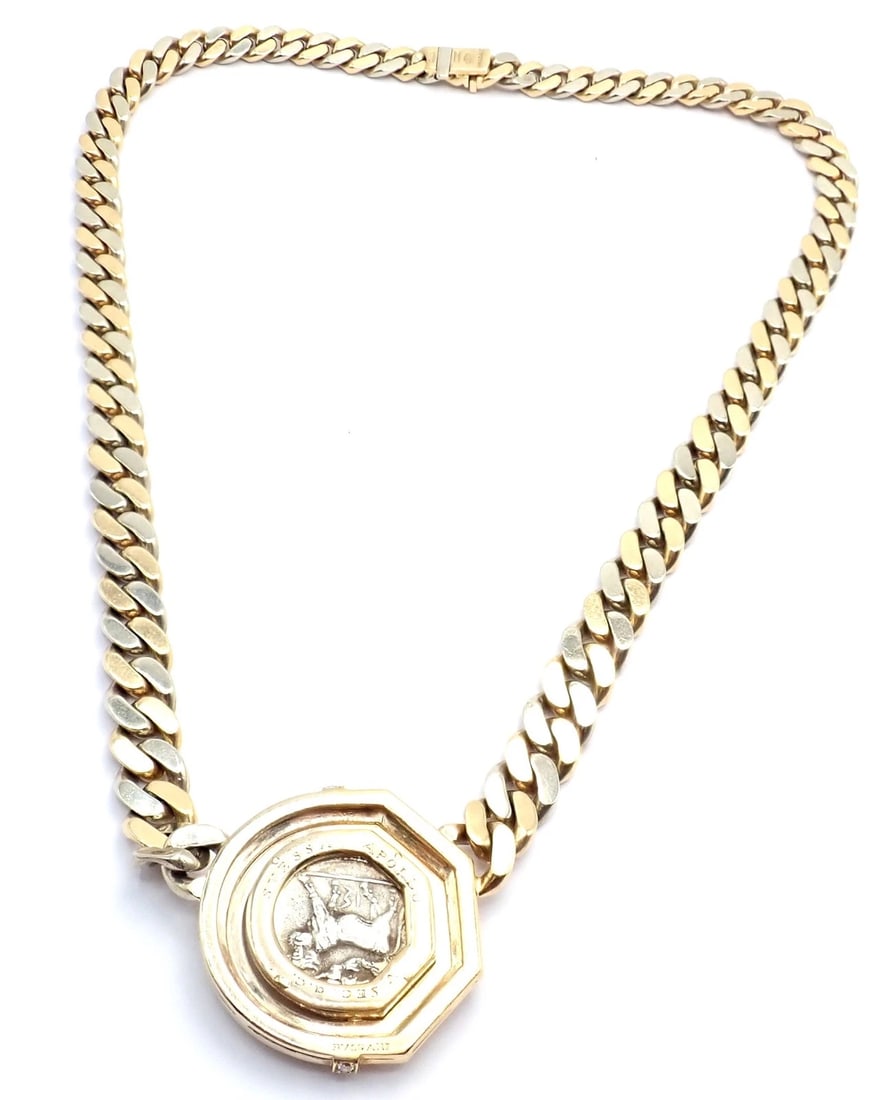 Bvlgari Bulgari 18k Yellow White Gold Diamond Monete Antique Coin Link Necklace - 10