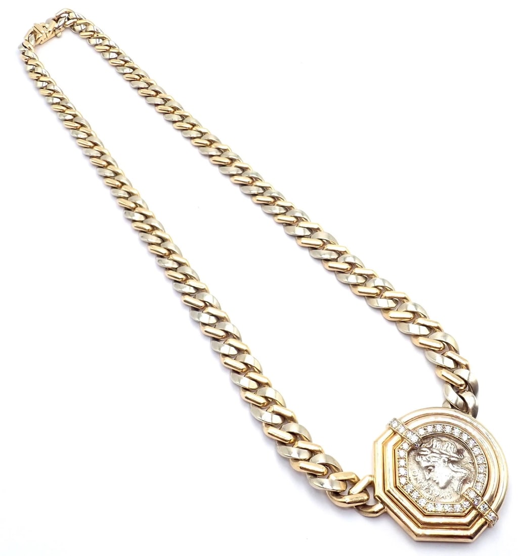 Bvlgari Bulgari 18k Yellow White Gold Diamond Monete Antique Coin Link Necklace - 12