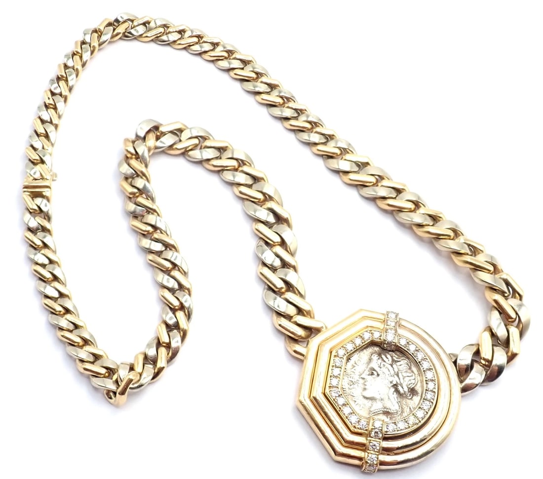 Bvlgari Bulgari 18k Yellow White Gold Diamond Monete Antique Coin Link Necklace - 13