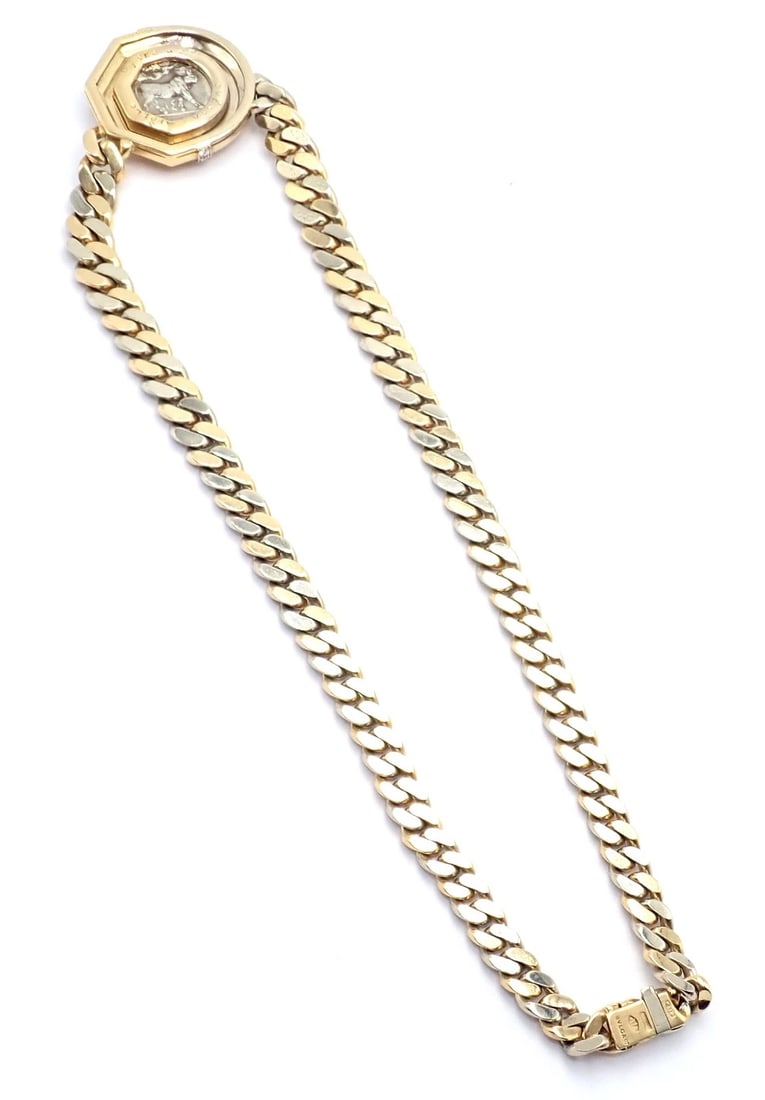 Bvlgari Bulgari 18k Yellow White Gold Diamond Monete Antique Coin Link Necklace - 14