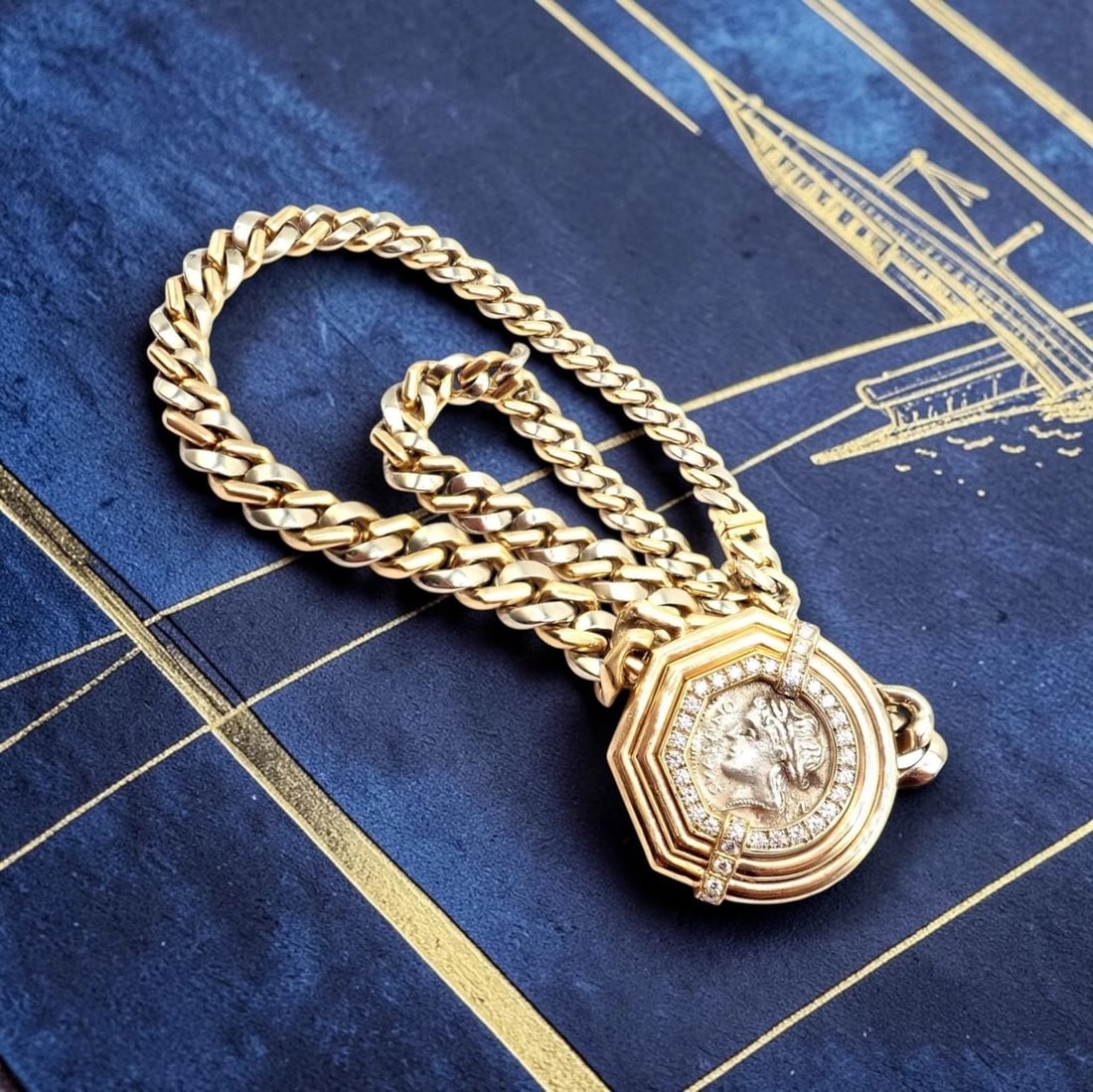 Bvlgari Bulgari 18k Yellow White Gold Diamond Monete Antique Coin Link Necklace - 2
