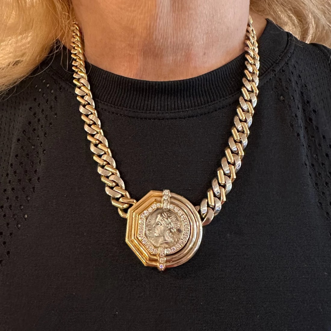 Bvlgari Bulgari 18k Yellow White Gold Diamond Monete Antique Coin Link Necklace - 3