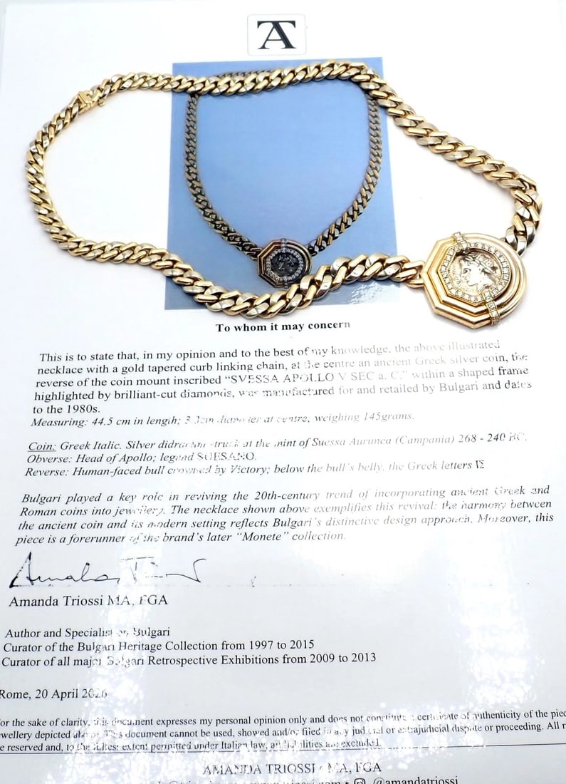 Bvlgari Bulgari 18k Yellow White Gold Diamond Monete Antique Coin Link Necklace - 5
