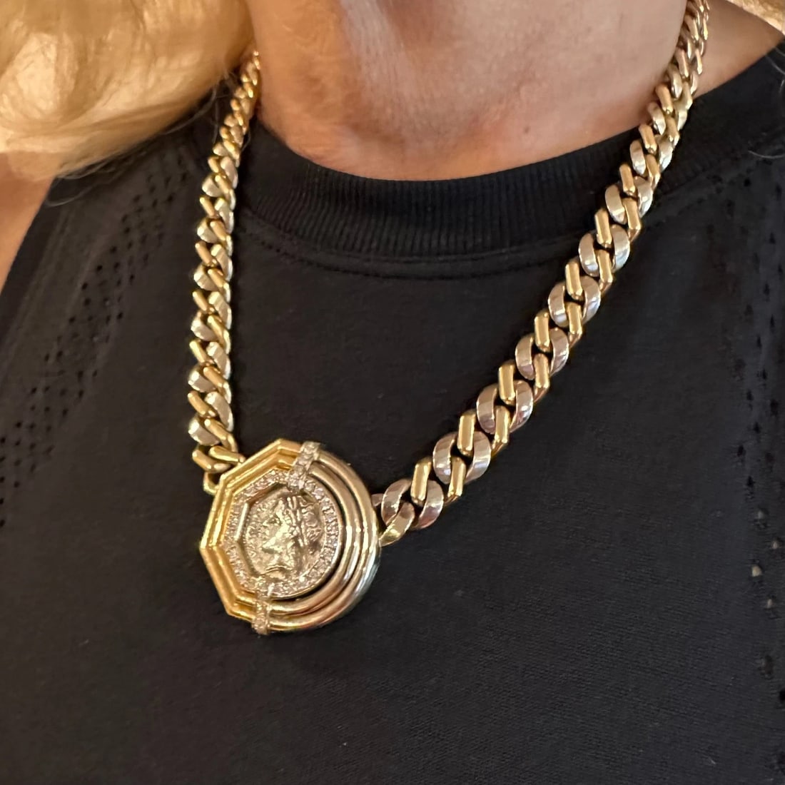 Bvlgari Bulgari 18k Yellow White Gold Diamond Monete Antique Coin Link Necklace - 6
