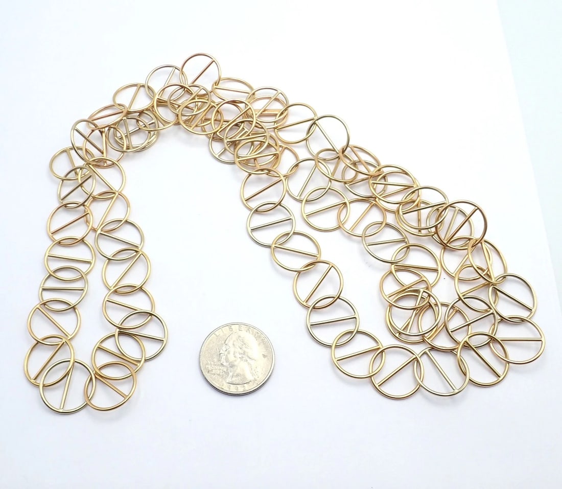 Hermes Caleche 18k Yellow Gold Extra Long or Layered Circle Necklace + Box - 10