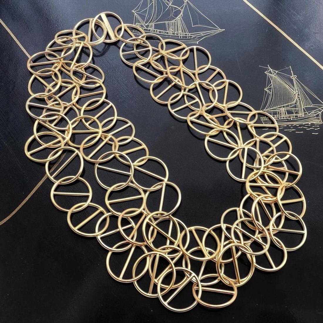 Hermes Caleche 18k Yellow Gold Extra Long or Layered Circle Necklace + Box - 2