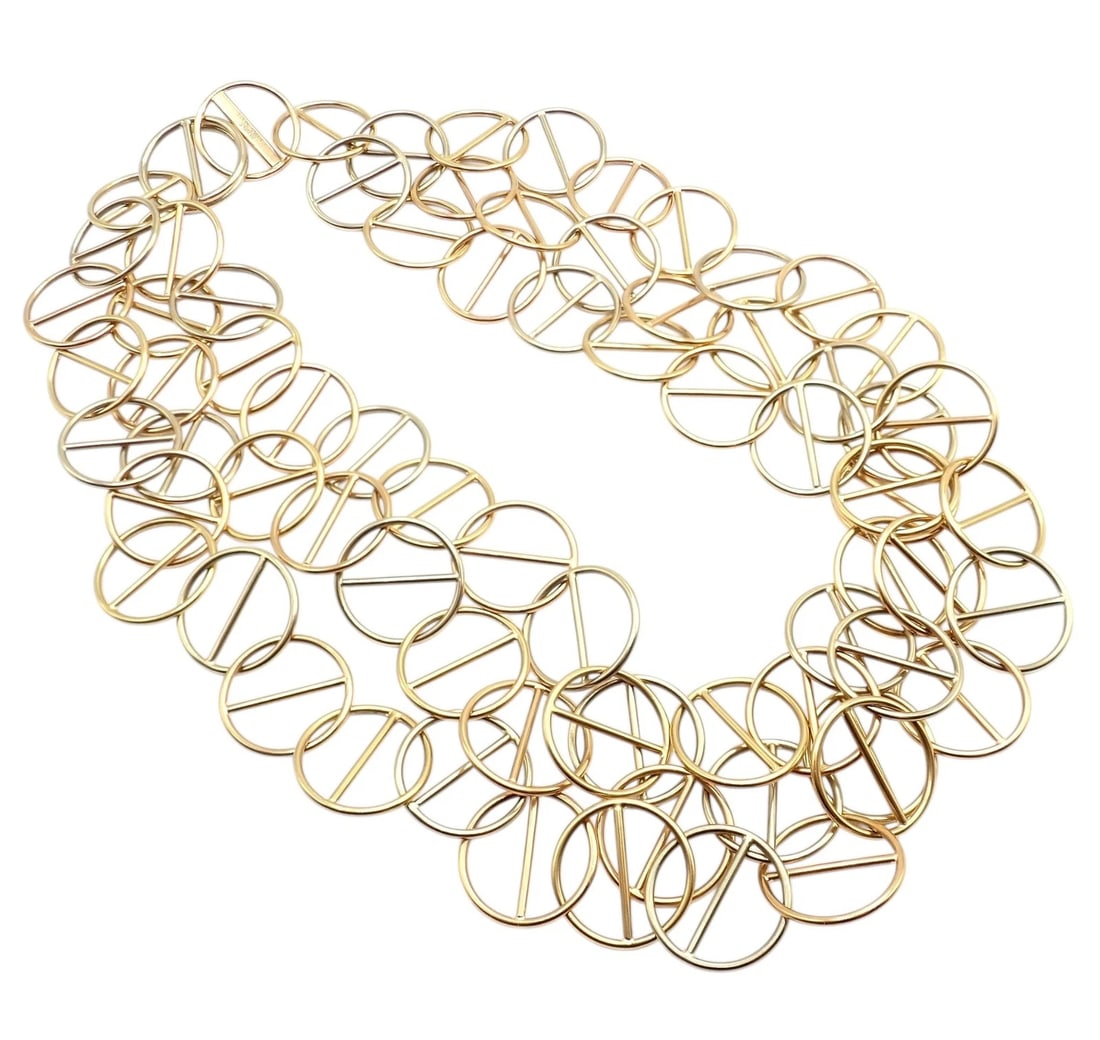 Hermes Caleche 18k Yellow Gold Extra Long or Layered Circle Necklace + Box - 9
