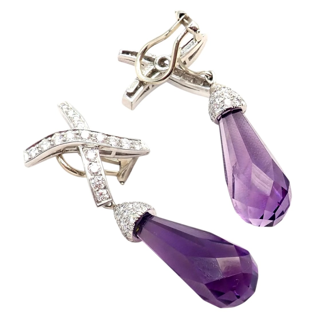 Tiffany & Co Picasso Platinum X Drop Diamond Amethyst Night + Day Earrings 1985 - 11