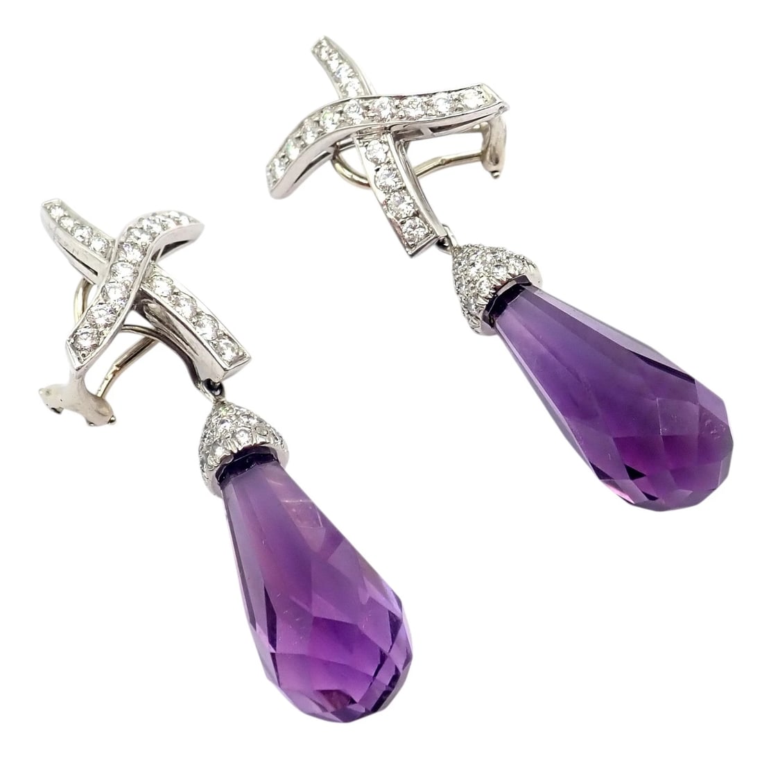 Tiffany & Co Picasso Platinum X Drop Diamond Amethyst Night + Day Earrings 1985 - 12
