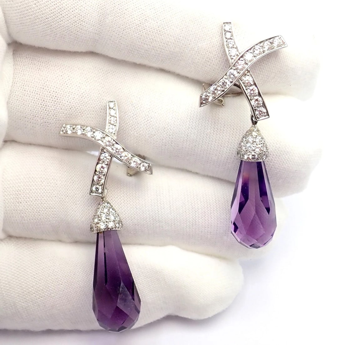 Tiffany & Co Picasso Platinum X Drop Diamond Amethyst Night + Day Earrings 1985 - 14