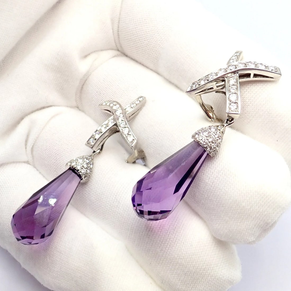 Tiffany & Co Picasso Platinum X Drop Diamond Amethyst Night + Day Earrings 1985 - 15