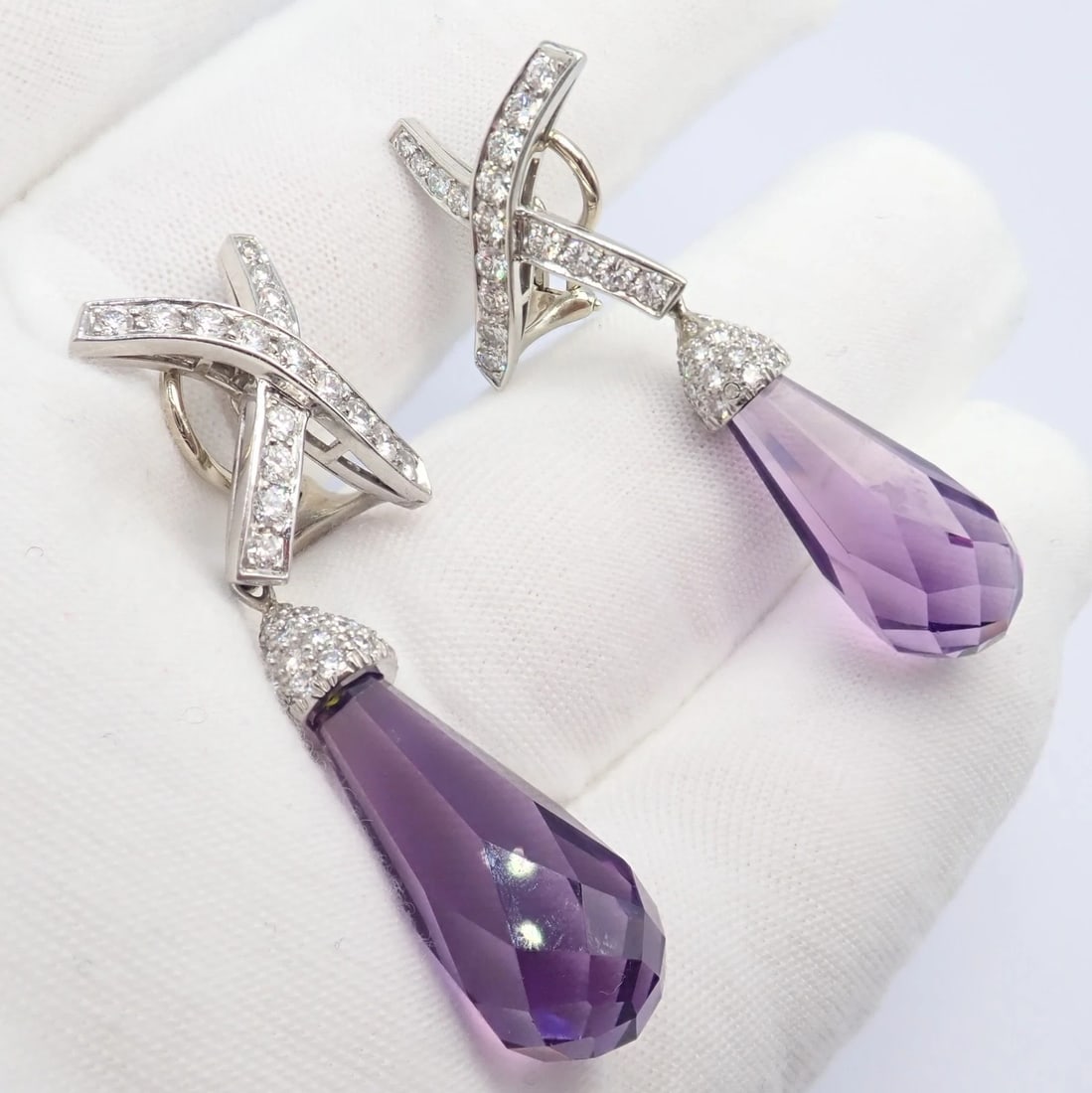 Tiffany & Co Picasso Platinum X Drop Diamond Amethyst Night + Day Earrings 1985 - 16