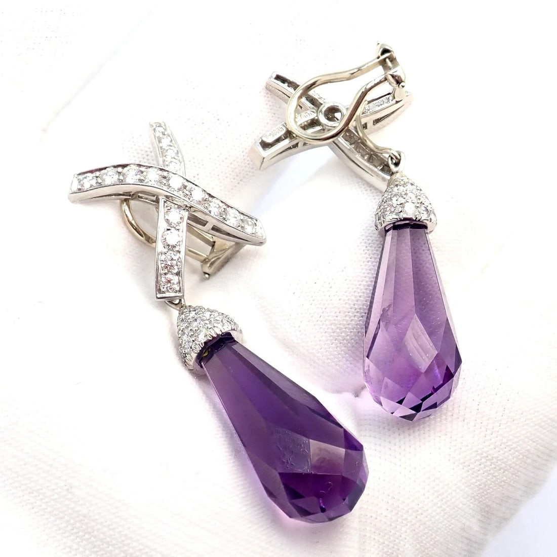 Tiffany & Co Picasso Platinum X Drop Diamond Amethyst Night + Day Earrings 1985 - 17