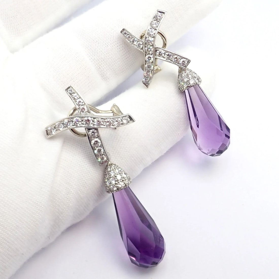 Tiffany & Co Picasso Platinum X Drop Diamond Amethyst Night + Day Earrings 1985 - 18