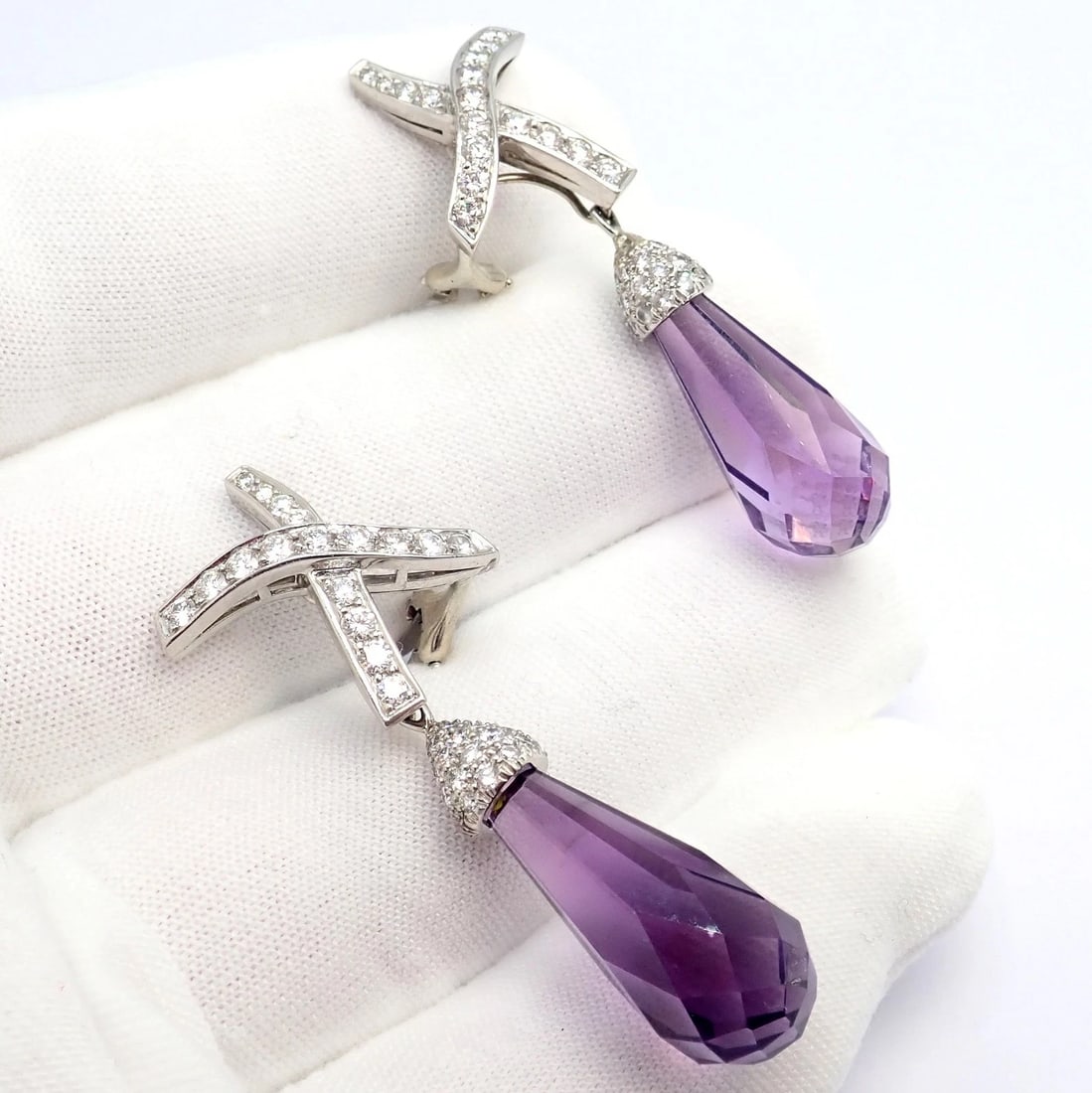 Tiffany & Co Picasso Platinum X Drop Diamond Amethyst Night + Day Earrings 1985 - 3