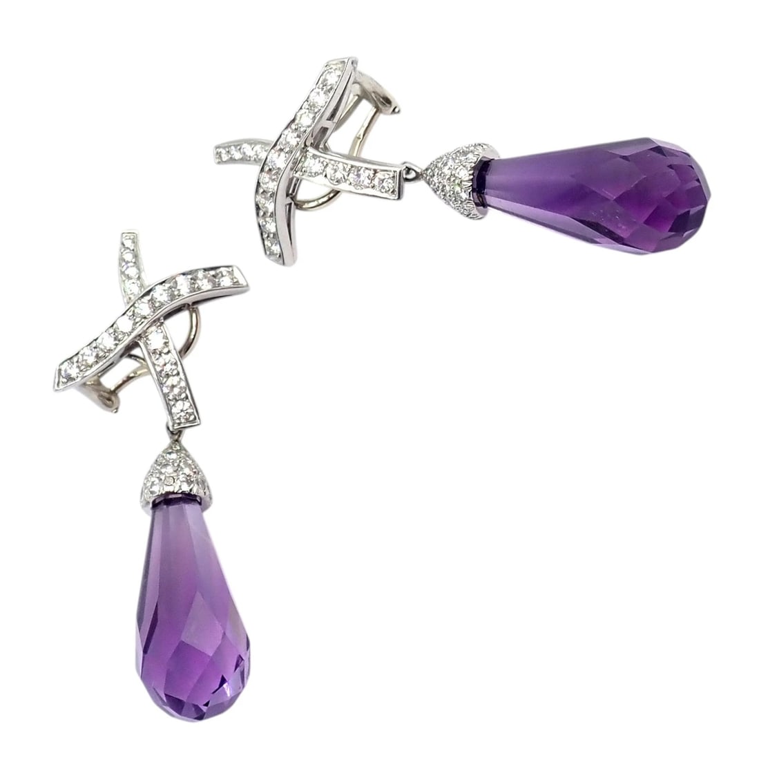 Tiffany & Co Picasso Platinum X Drop Diamond Amethyst Night + Day Earrings 1985 - 4