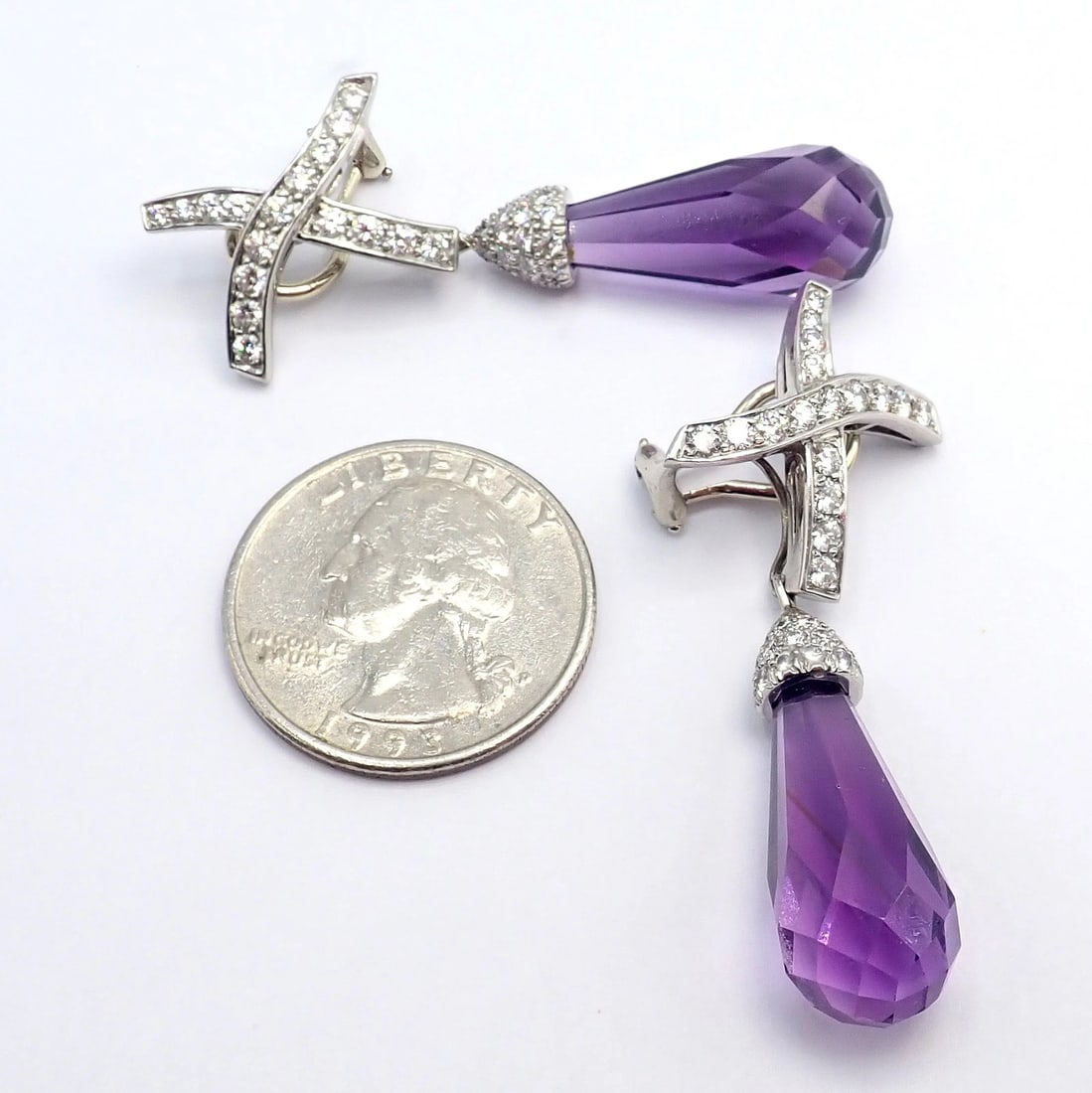 Tiffany & Co Picasso Platinum X Drop Diamond Amethyst Night + Day Earrings 1985 - 6