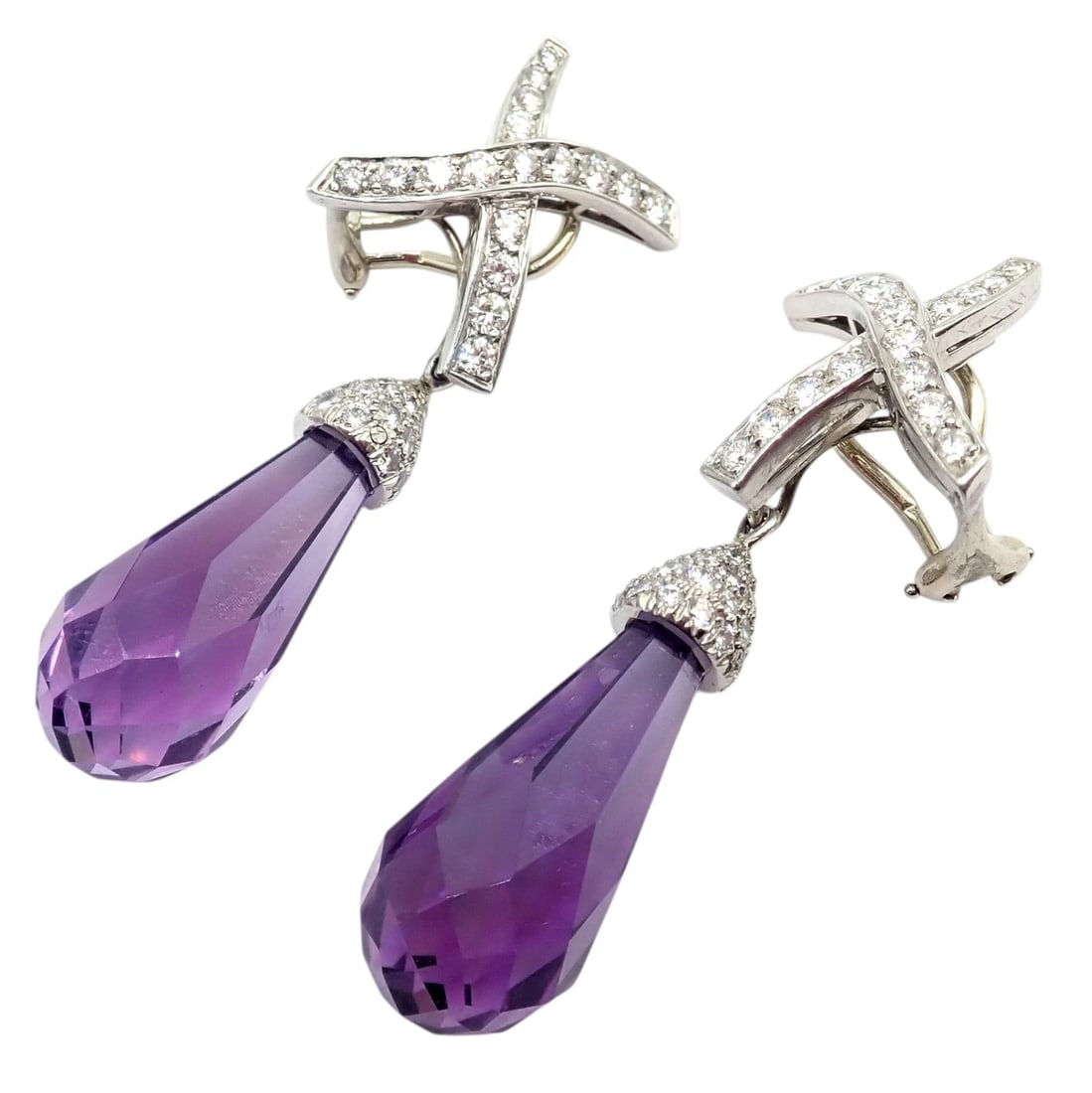 Tiffany & Co Picasso Platinum X Drop Diamond Amethyst Night + Day Earrings 1985 - 7